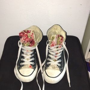 Black converse with custom floral tongue